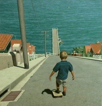 child skateboard into water